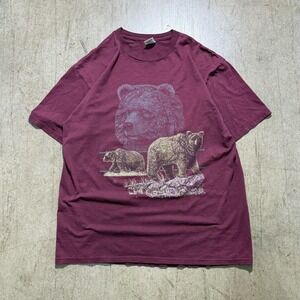 Vintage Cotton Grove Bear Shirt Mens XL Red Graphic Wildlife Nature Tee 90s USA